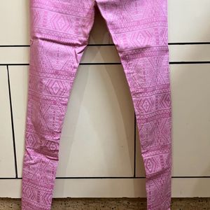 Abstract Printed Pink Cotton Jeans