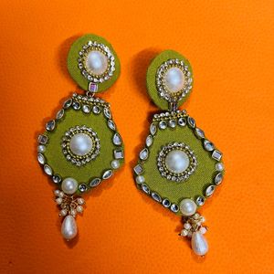 New Fabric Hand Made Earrings Colour Madhi Green