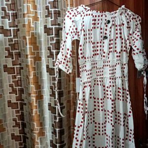 Reyonn Fabric Off White And Meroon Colour Dress