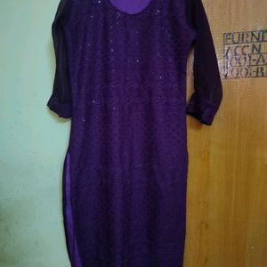 Purple zari work kurta