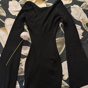 Stylish Sleeve Black Bodycon Dress