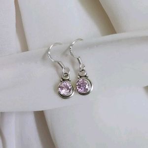 Pure Silver Earing With Pink Zirconia