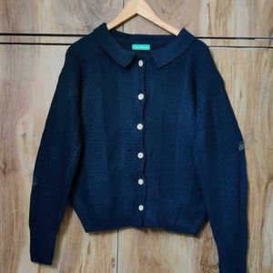 Dark Blue Front Open Sweater Size-44-46