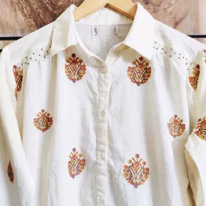 Cream Embroidery Work Shirt Size-44-46