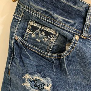 Embroidered Denim Shorts