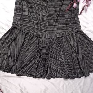 Long Dark Grey Printed Frill Skirt