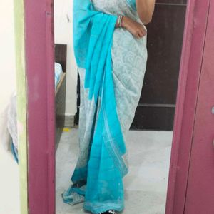 Blue Printed Georgette Saree