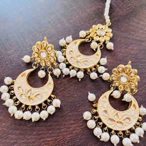 Combo Set, One Bollywood Style Earring Set And One Kundan Maangtika Set