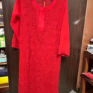 Red Chikenkari Kurta❣️