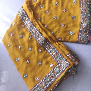 💛 Yellow Tikka Work Saree 💛