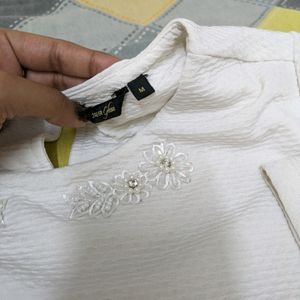 White Office Top With Pearl Embroider