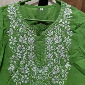 Green Chikan Kari Kurti