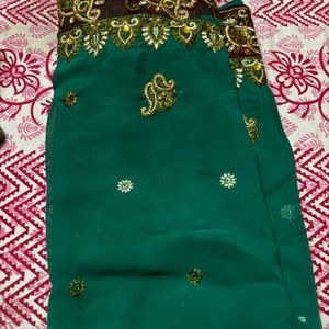 Dark Green Georgette Festive Saree