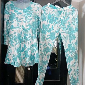 Women Sky Blue Floral Print Cord Sets