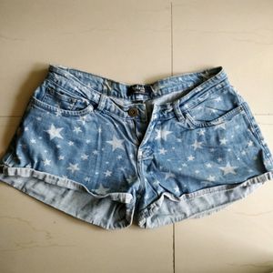 Star Print Denim Shorts