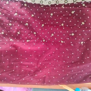 Maroon With Gold Lace Sarees (Women's)