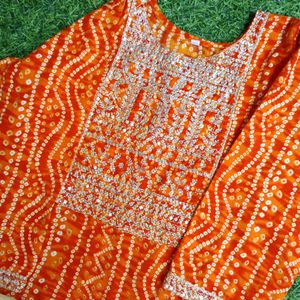 Orange Festive Kurti With Cotton Dupatta