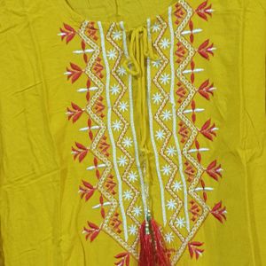 Yellow Color Embroidered kurti