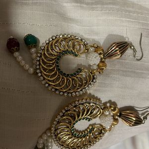 Chand Bali Earrings With Pearl Latkan Hook loops