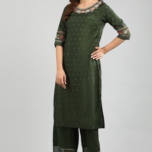 Aurelia Green Kurta Set With Palazzo And Dupatta