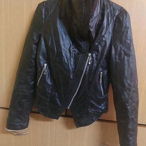 PU Leather Biker Javket With Fur Collar