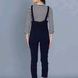 Black Dungaree With Stripped Top