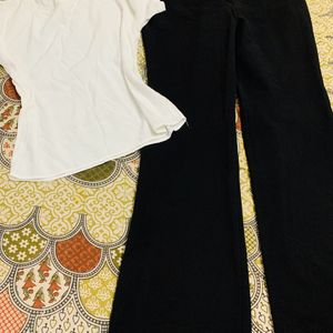 30 SizeBlack Bellbotom Pant With Cute White Top