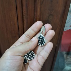 Black and Silver Dangle Earring