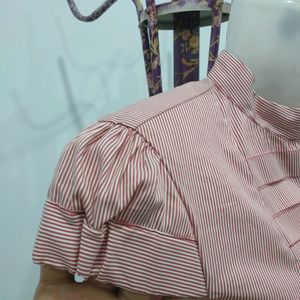 Mango Suit Stripe Button Up Top