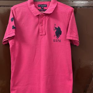 USPA Men Polo Neck Pink T Shirt
