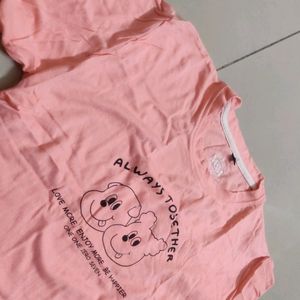 Peach Colour Crop Tshirt With Cute Backprint