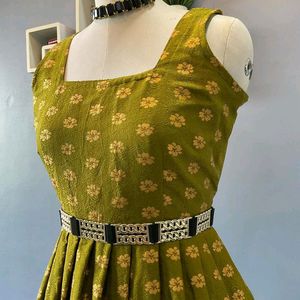 Olive Green Dress And Contrast Belt