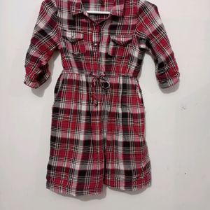 Girls Red Checks Dress