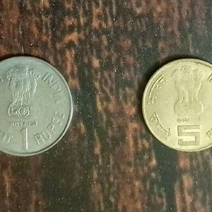 Old Rare Indian 1 & 5 Rupee Coin