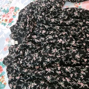 Mid Length Black Flowery Dress