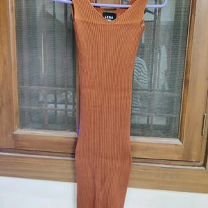 Coffee Color Bodycon Dress With  Slit On Back Side