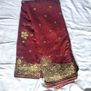 Maroon Coloured Heavy Work Sari