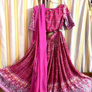 Pink and white lehenga choli with dupatta