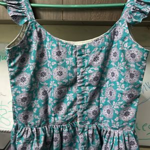 Teal Printed Peplum Top With Butterfly Sleeves