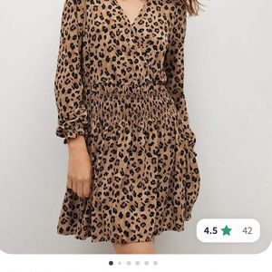 Beige & Black Animal Print Wrap Dress