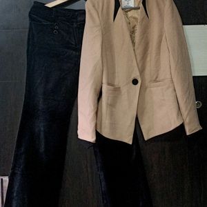 Nude Blazer With Velvet Pants