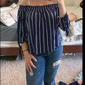 Blue And White Stripes Off Shoulder Top