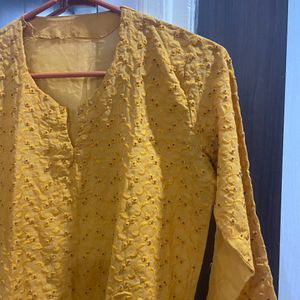 Yellow hand Knitted Moti kurti