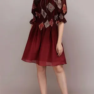 Maroon Dress With Stretchable Neck And Waist