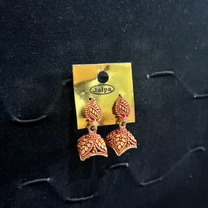 Elegant Indian Red And Golden Earring