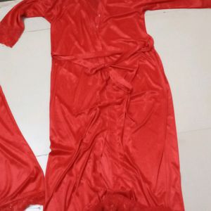 red color silk nighty