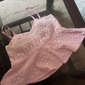 Pink Chikankari Crop Top