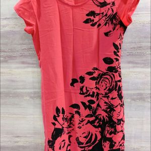 Red And Black Flower Print Kurta