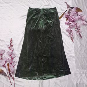 Sap Green Velvet Long Skirt