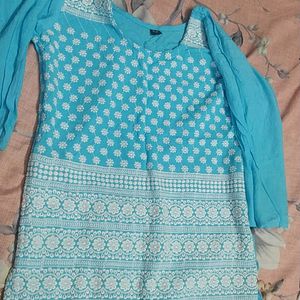 Chikankari Sky Blue Colors Kurti, It has L Size Mention, Bt Its Feets For S /M Size Girls